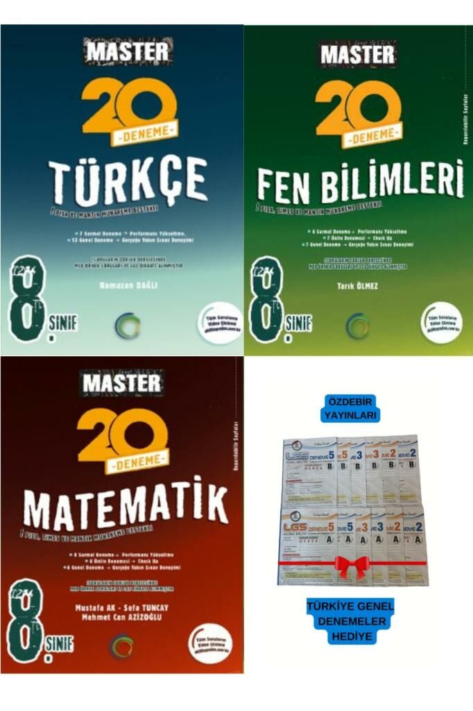 2025 8.SINIF LGS  MASTER TÜRKÇE-MATEMATİK-FEN 20 DENEME 3 KİTAP ( ÖZDEBİR HEDİYELİ)