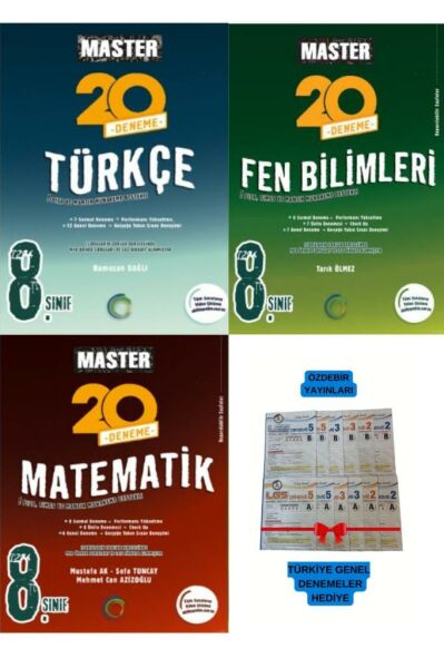 2025 8.SINIF LGS  MASTER TÜRKÇE-MATEMATİK-FEN 20 DENEME 3 KİTAP ( ÖZDEBİR HEDİYELİ)
