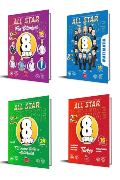 8.Sınıf All Star Fen Bilimleri, Matematik, İnkılap Tarihi ve Türkçe Branş Denemeleri (4 Kitap)